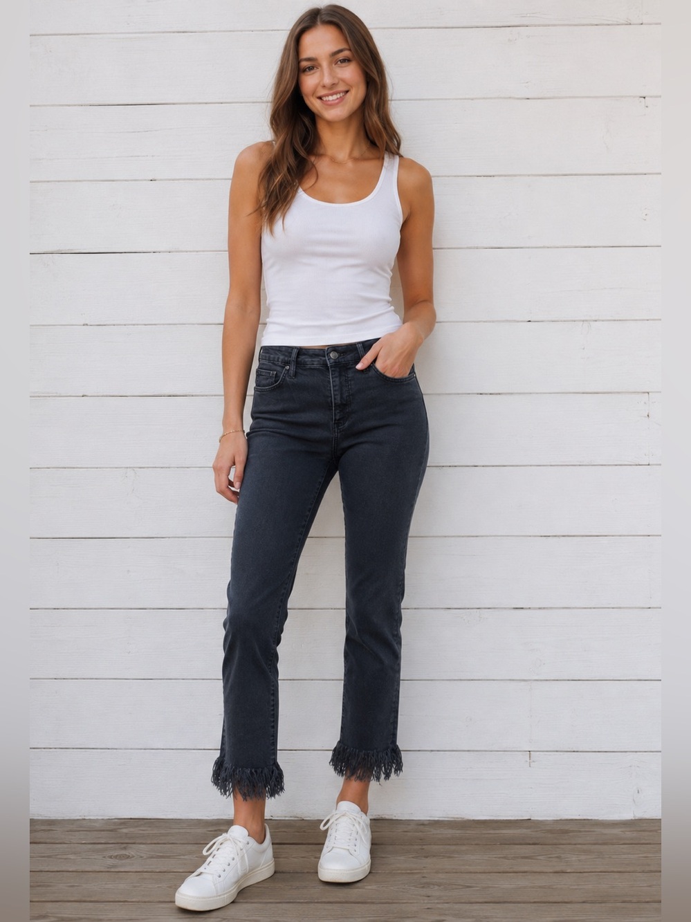 Sam Edelman The Stiletto High Rise Skinny Fringe Jeans Washed Black Size28